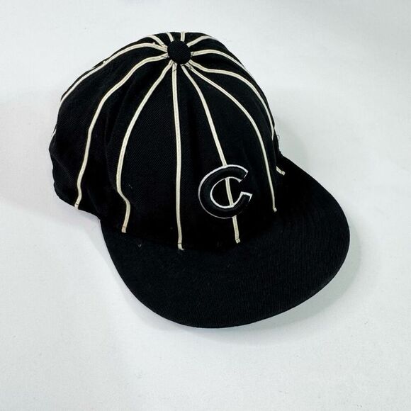 New Era 59Fifty Hat Mens 7 1/2 Black Striped Chicago Cubs Baseball Cap Wool - Picture 1 of 6
